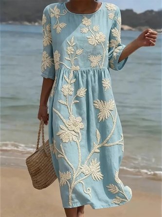 Floral Vintage Summer Daily Midi Line Dress