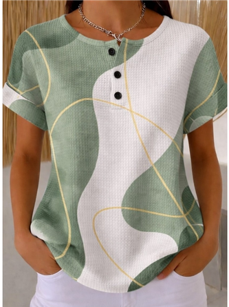 Geometric Short Sleeve Vintage Daily Summer T shirt