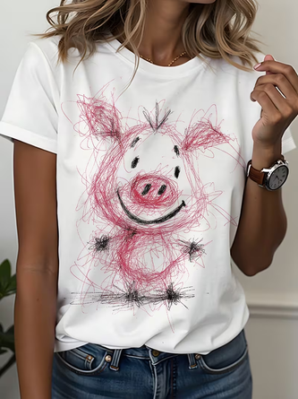 Animal Crew Neck Jersey Short Sleeve Casual Daily Summer T shirt