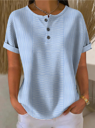 Striped Short Sleeve Vintage Daily Summer T shirt