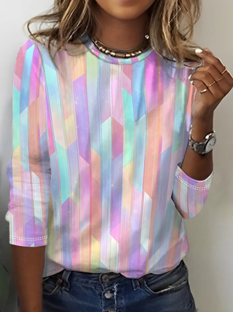 Abstract Crew Neck Jersey Long Sleeve Casual Daily Spring Fall T shirt