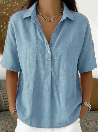 Plain Mock Neck Short Sleeve Casual Daily Summer Shirt