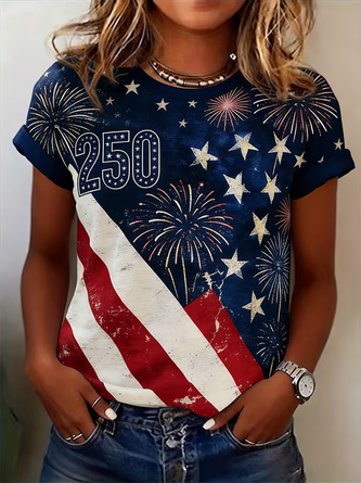 Independence Day Crew Neck Jersey Short Sleeve Casual Daily Summer T shirt