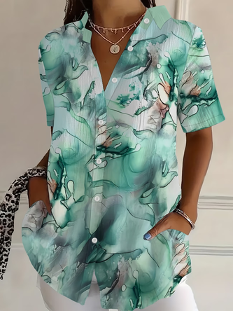 Abstract Shirt Collar Short Sleeve Casual Daily Summer Shirt
