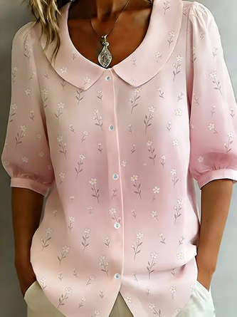 Floral Shawl Collar Half Sleeve Casual Daily Summer Shirt