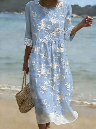 Floral Crew Neck Printing Casual Summer Daily Maxi H Line Dress