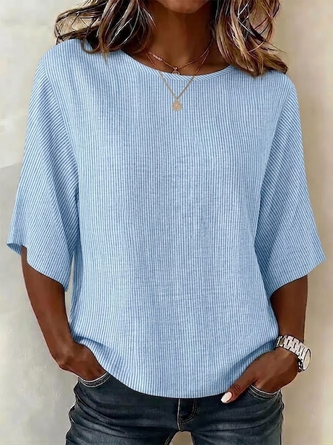 Striped Crew Neck Half Sleeve Vintage Daily Summer Blouse