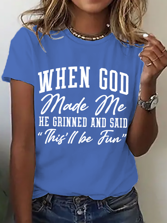 Text Letters Crew Neck Cotton Short Sleeve Vintage Daily Summer T shirt