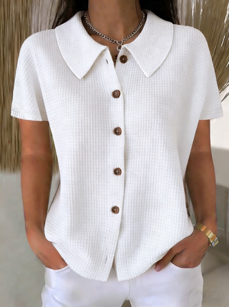 Plain Shawl Collar Short Sleeve Casual Daily Summer Shirt