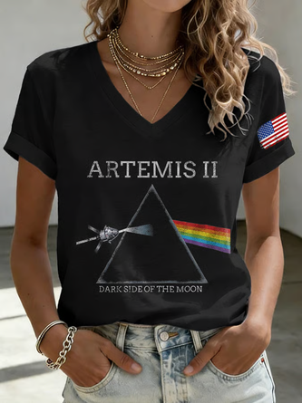 Geometric V Neck Short Sleeve Casual Daily Summer T shirt