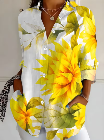Floral Shirt Collar Long Sleeve Casual Daily Spring Fall Shirt