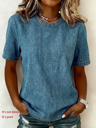 Plain Crew Neck Jersey Short Sleeve Casual Daily Summer T shirt