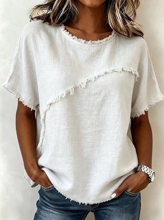 Plain Crew Neck Short Sleeve Vintage Daily Summer T shirt