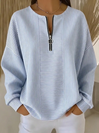 Striped Crew Neck Long Sleeve Vintage Daily Spring Fall Sweatshirt