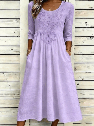 Floral Crew Neck Vintage Summer Daily Maxi Line Dress