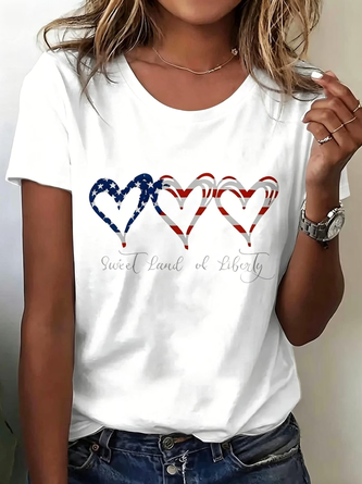 Heart Cordate Crew Neck Jersey Short Sleeve Casual Daily Summer T shirt
