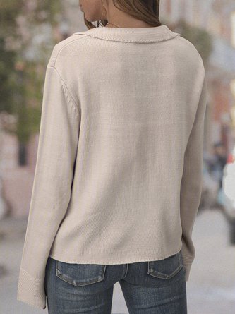 Beige Cotton-Blend Casual Sweater Cardigans