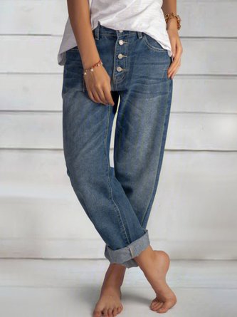 ANNIECLOTH Blue Casual Buttoned Jeans