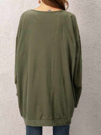 Casual Pockets Long Sleeve Solid Tops Tunics