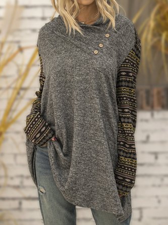 Gray Shift Cotton Casual Tribal Sweater