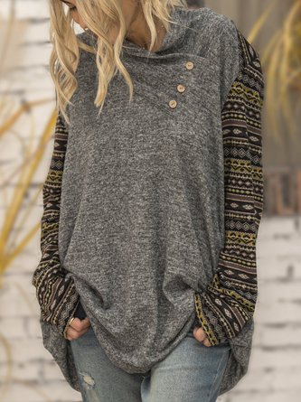 Gray Shift Cotton Casual Tribal Sweater