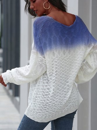 Casual V Neck Shift Ombre/tie-Dye Sweater