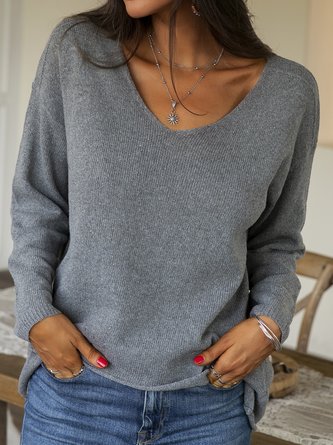 Casual Crew Neck Solid Sweater