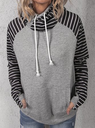 Casual Raglan Sleeve Striple Color Block Hooded Sweater Shirts & Tops
