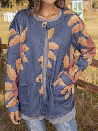 Casual Sunflower Crew Neck Cardigan Sweater