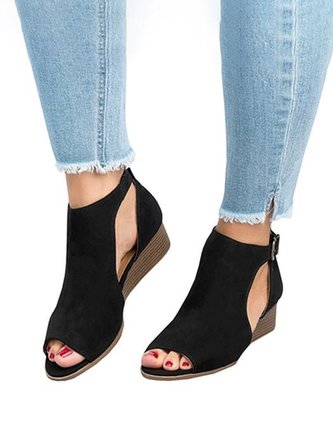 Wedge Heel Fish Mouth Pure Color Sandals