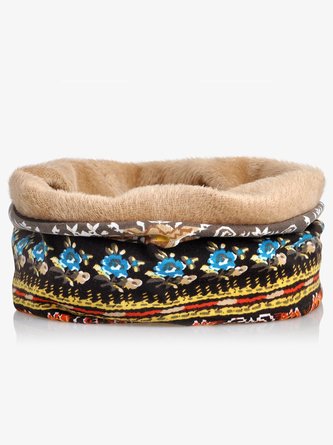 Retro Tribal Printed Cotton Fleece Dual Use Scarf Beanie Hat