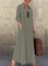 Casual and simple plain long-sleeved shirt collar cotton and linen maxi dress