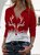 Christmas Elk Print Long Sleeve Lapel T-shirt & Tops
