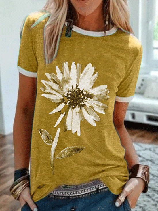 Casual Floral Printed Tee Shirt Top