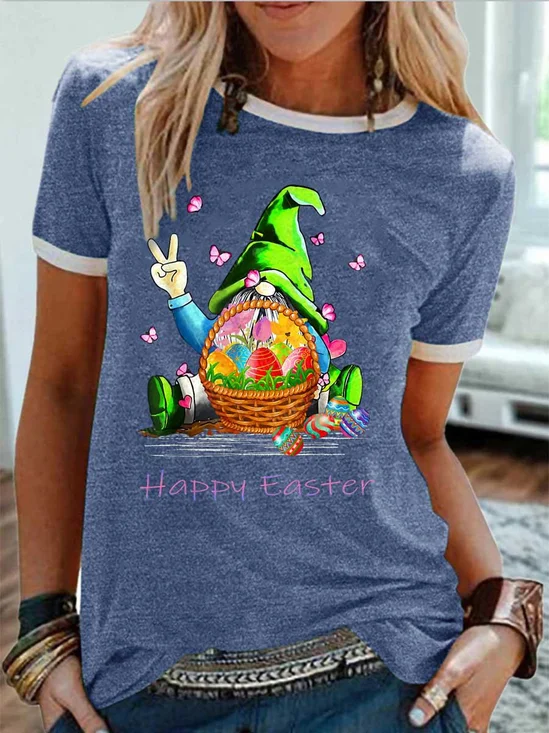 Easter Gnomes Graphic Short Sleeve Round Neck Loose Tee