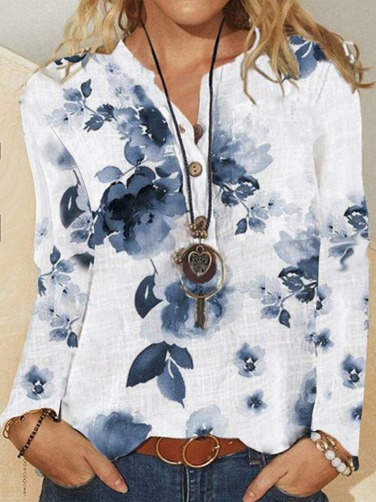 Floral Buttoned Long Sleeve Boho Blouse
