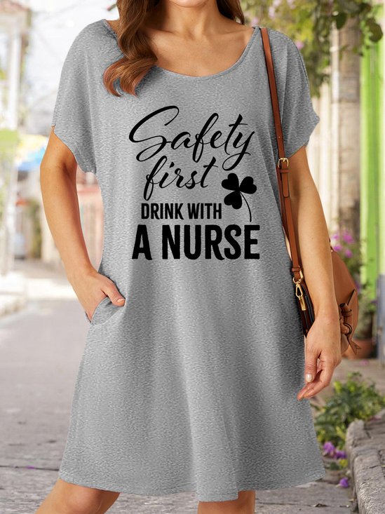 Safety First Drink With A Nurse Women's V Neck Casual Dress