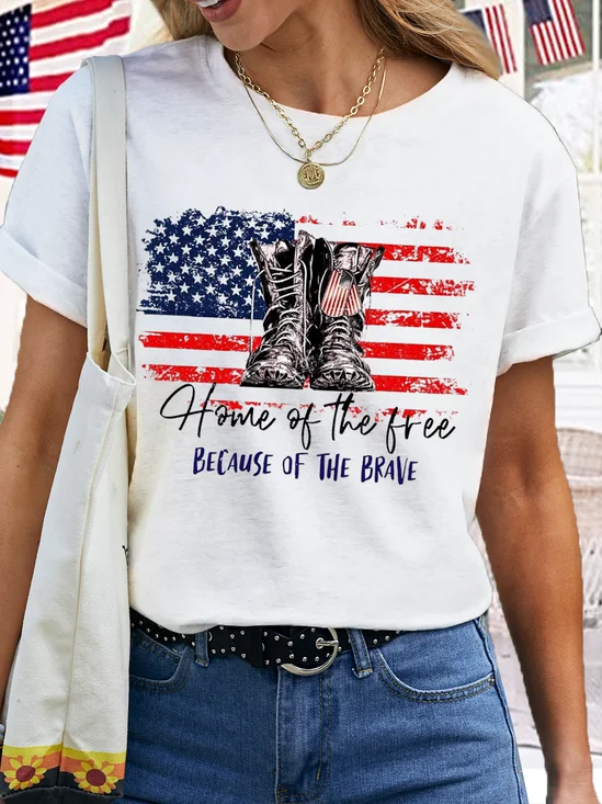 Women's Cotton Home of The Free Flag Crew Neck T-Shirt