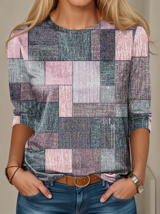 Loose Jersey Casual Multicolor Block T-Shirt