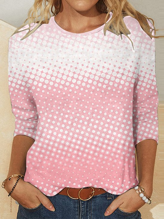 Women's Geometric Print T-Shirt Fall O Neck Casual Loose T Shirt