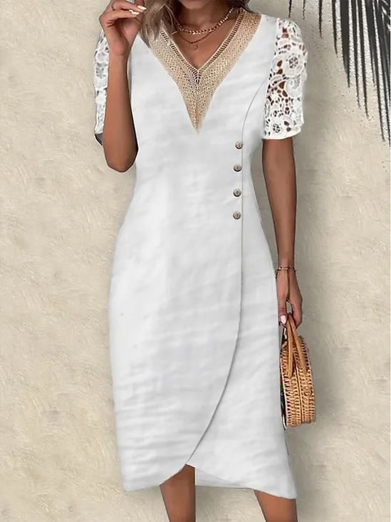 Regular Fit Plain Elegant Cotton-Blend Dress