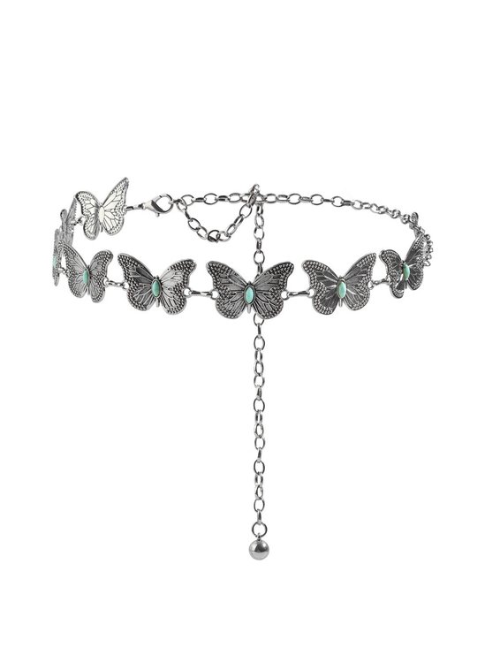 New butterfly metal turquoise sweet waist chain cross-border