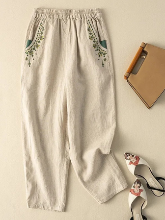 Cotton Casual Embroidery Patterns Pants