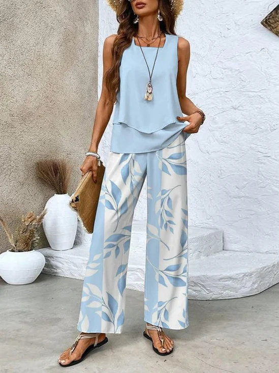 Women's Leaf Daily Going Out Two-Piece Set Casual Summer Top With Pants Matching Set