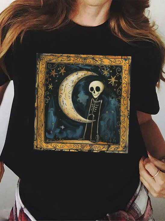 Moon Skull Design Casual T-Shirt