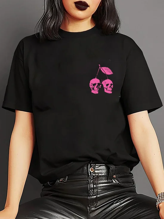 Skull Cherry Print T-Shirt