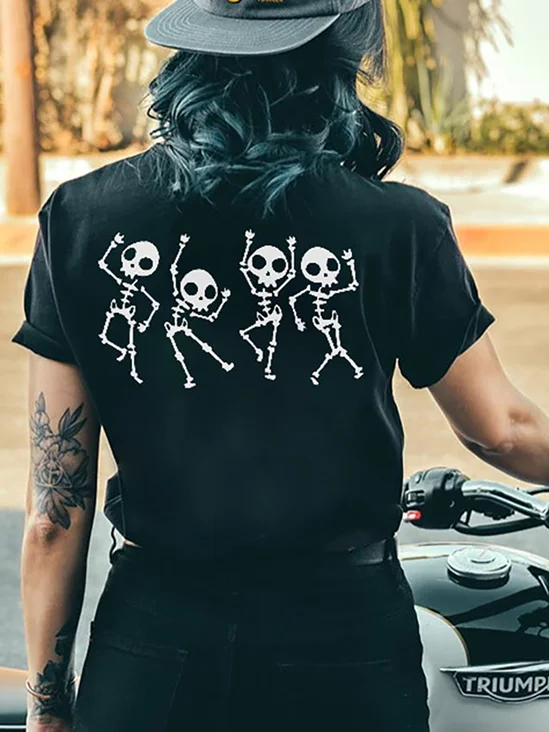 Cute Dancing Skull Print T-Shirt