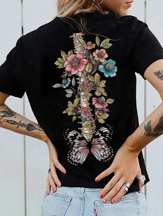 Floral Skull Design T-Shirt