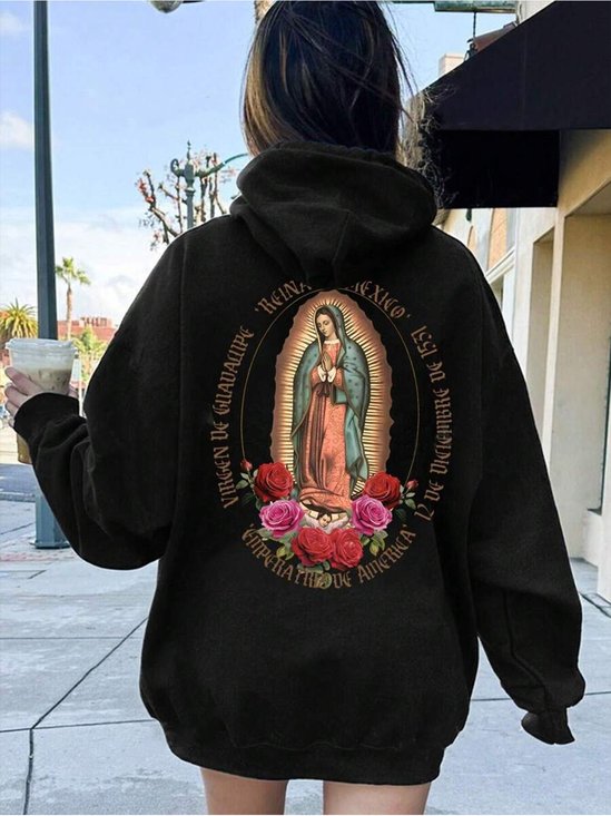 Women's Printed Hoodie With Virgin Mary Back Design