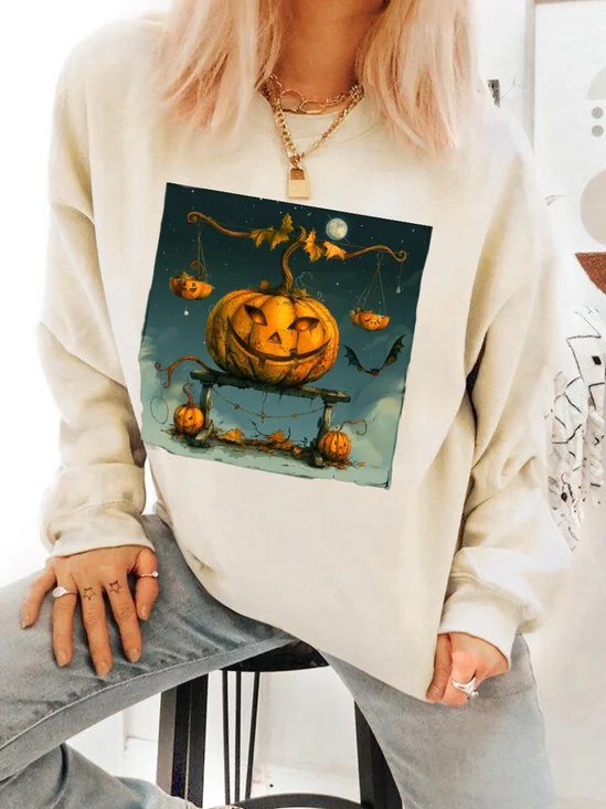 Constellations Libra Pumpkin Oil Painting Cotton Sweatshirt